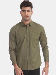 Flying Machine Men Olive Green Regular Fit Solid Casual Shirt