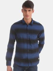 Flying Machine Men Blue Striped Casual Shirt