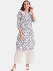 Karigari Women Grey Printed Straight Kurta