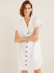 MANGO Women Off-White Solid Shirt Dress