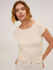 MANGO Women Off-White Ribbed Top