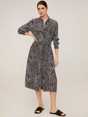 MANGO Women Black & White Printed Shirt Dress