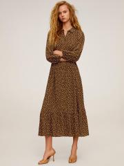 MANGO Women Brown & White Printed Shirt Dress