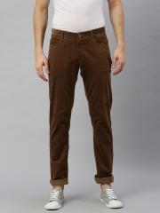 Blackberrys Men Olive Brown Regular Fit Solid Corduroy Regular Trousers