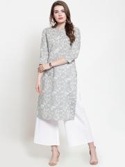 Varanga Women Grey Printed Straight Kurta