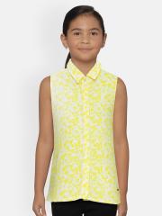 Allen Solly Junior Girls Yellow Printed Shirt-Style Top