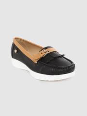 Carlton London Women Black & Tan Brown Solid Loafers