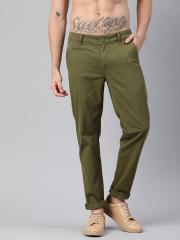 Roadster Men Olive Green Regular Fit Solid Regular Trousers