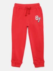 YK Boys Red Solid Joggers with Printed Detail