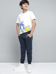 YK Boys Navy Blue & Grey Printed Joggers