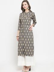 Varanga Women Grey Printed Straight Kurta