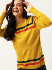 DressBerry Women Mustard Yellow Striped Pullover