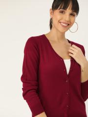 DressBerry Women Maroon Solid Cardigan Sweater