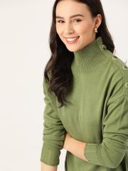 DressBerry Women Olive Green Solid Pullover