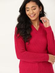 DressBerry Women Pink Ribbed Pullover