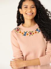 DressBerry Women Peach-Coloured Solid Pullover Sweater