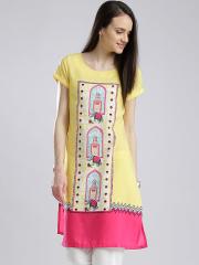 W Yellow Printed Kurta