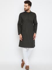 even Men Black Striped Straight Kurta