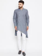 even Men Grey Printed Straight Kurta