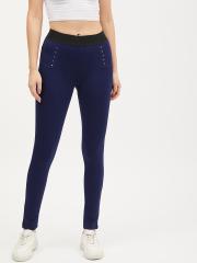 Harpa Women Navy Blue Solid Jeggings