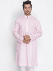 VASTRAMAY Men Pink Solid Straight Kurta