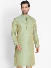 VASTRAMAY Men Green Solid Straight Kurta