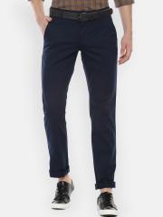 Louis Philippe Sport Men Navy Blue Slim Fit Self Design Regular Trousers