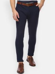 Louis Philippe Sport Men Navy Blue Slim Fit Self Design Regular Trousers