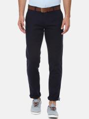 Louis Philippe Sport Men Navy Blue Slim Fit Self Design Regular Trousers