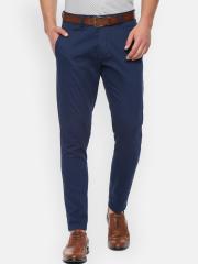 Louis Philippe Sport Men Navy Blue Slim Fit Self Design Regular Trousers