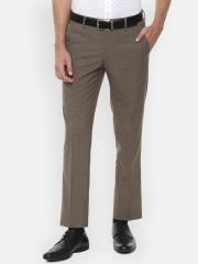 Louis Philippe Men Brown Slim Fit Self Design Formal Trousers