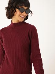 DressBerry Women Maroon Solid Pullover Sweater