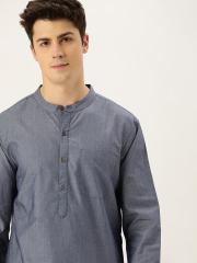 House of Pataudi Men Blue Solid Straight Kurta