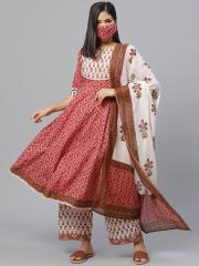 Libas Women Pink  White Printed Kurta Set