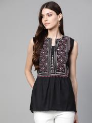 Bhama Couture Women Black & Pink Embroidered Tunic