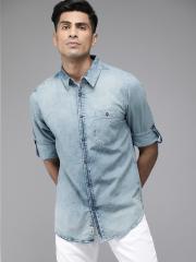 Roadster Men Blue Regular Fit Faded Denim Casual Shirt