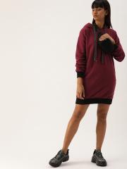 Campus Sutra Women Maroon Solid Hooded Sweatshirt