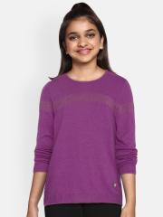 Allen Solly Junior Girls Purple Solid Pullover Sweater