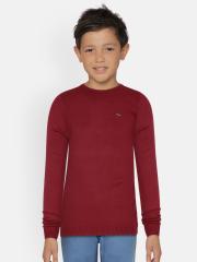 Allen Solly Junior Boys Red Solid Pullover Sweater