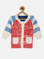 Allen Solly Junior Infant Boys Red Colourblocked Cardigan Sweater