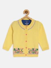 Allen Solly Junior Infant Girls Yellow Embroidered Cardigan Sweater