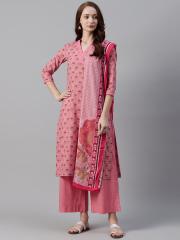 Biba Women Pink Printed Kurta with Palazzos & Dupatta