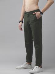 Roadster Men Olive Green Regular Fit Solid Regular Trousers