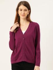 Monte Carlo Women Purple Solid Cardigan Sweater