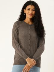 Monte Carlo Women Charcoal Grey Solid Cardigan Sweater