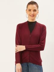 Monte Carlo Women Maroon Solid Cardigan