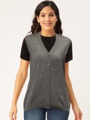 Monte Carlo Women Charcoal Grey Solid Cardigan Sweater