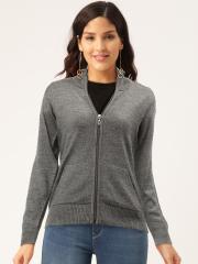 Monte Carlo Women Charcoal Grey Solid Cardigan Sweater