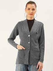 Monte Carlo Women Charcoal Grey Solid Cardigan