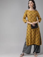 Anouk Women Mustard Yellow Printed Kurta with Palazzos